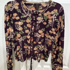 Lucky Brand Purple Floral cardigan. Preppy, renaissance, academic, bookish